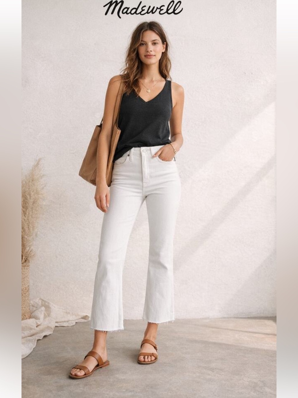 Madewell Cali Demi Boot White Jeans Raw Hem Excellent Condition Size 28